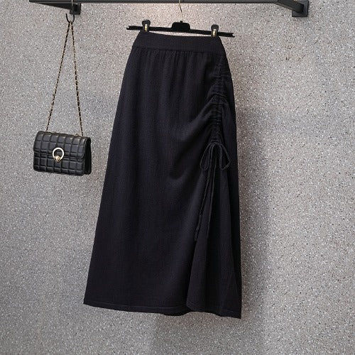 Ladies Long Skirt with Gathering and Drawstring Mune Fashion