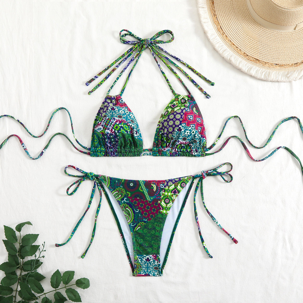 Women's bikini set with playful tie straps and colorful pattern Mune Fashion
