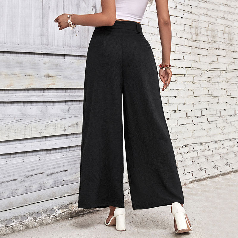 Women Elegant Culotte Pants with High Waist, Pleats and Decorative Loop Belt Mune Fashion