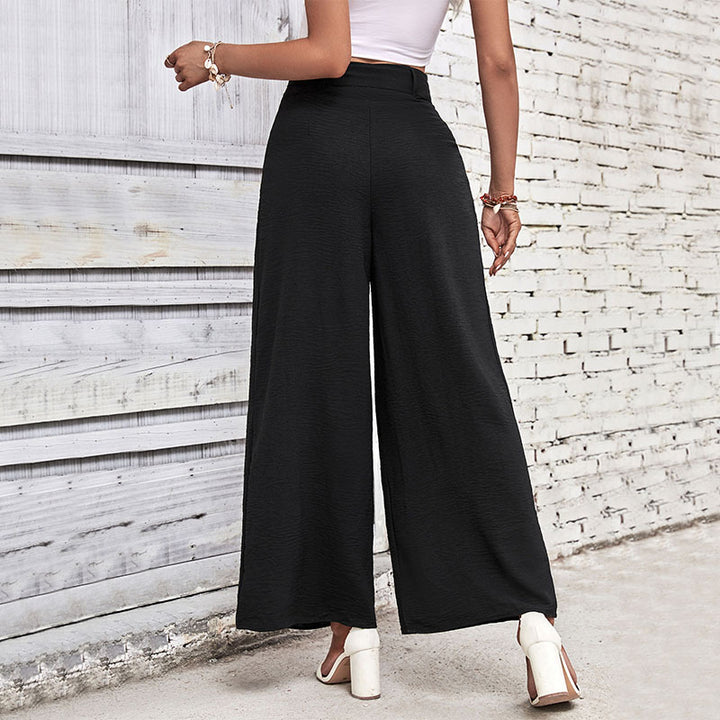 Women Elegant Culotte Pants with High Waist, Pleats and Decorative Loop Belt Mune Fashion