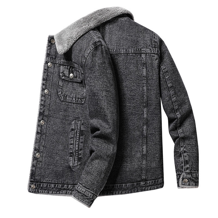 Men's Casual Denim Jacket with Teddy Fur Collar Mune Fashion