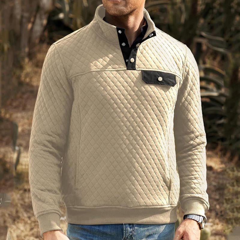 Men's quilted sweatshirt with stand-up collar, half zip and chest pocket Mune Fashion