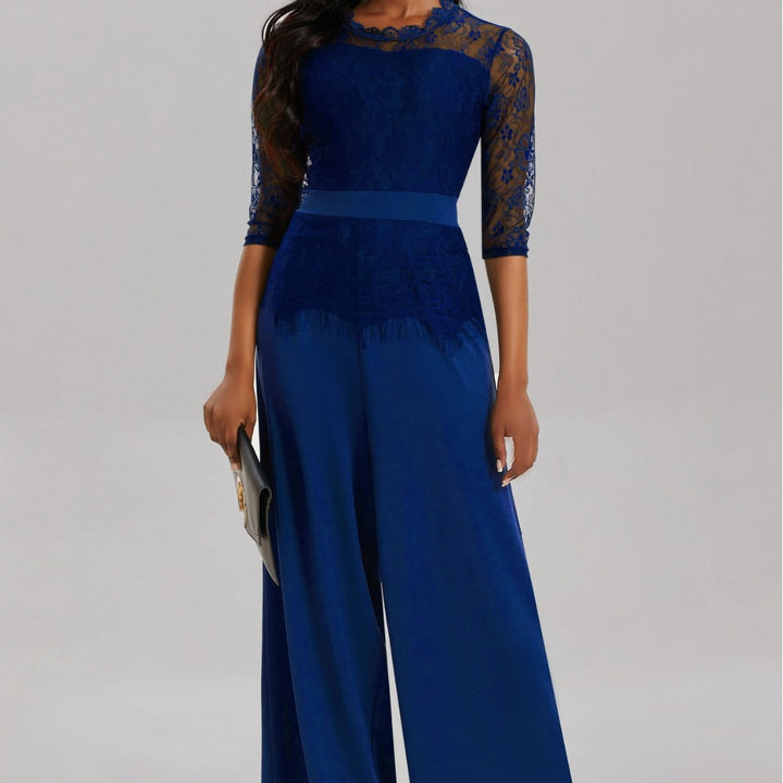 Elegant Women's Jumpsuit with Lace Sleeves and Wide Leg | Mune Fashion