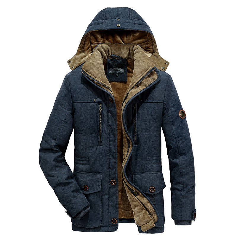 Men's Thermal lined Canvas parka with hood and cord collar Mune Fashion