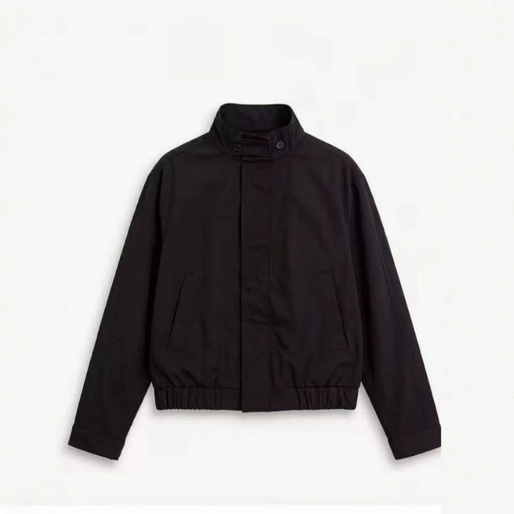 Men's Short Stand Collar Blouson with Hidden Zipper and Elastic Hem Mune Fashion