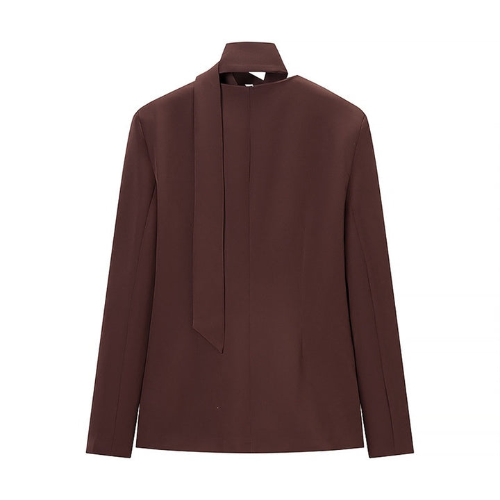 Women's Tailored Blazer with Bow, V-Neck and Flap Pockets Mune Fashion