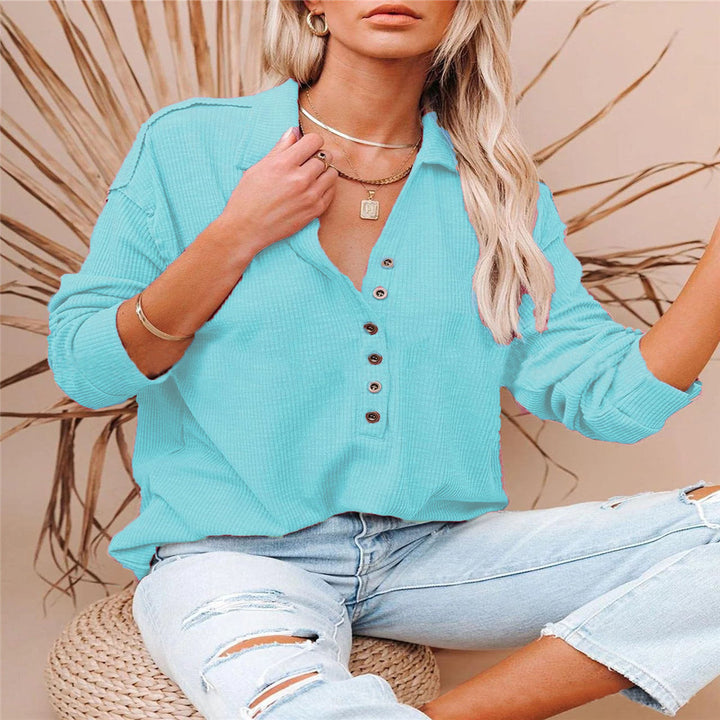 Women's casual waffle polo shirt with Henley button placket and dropped shoulder Mune Fashion