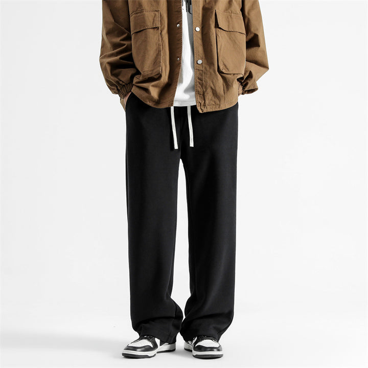 Men's Relaxed-Fit Lounge Pants with Elastic Waistband, Drawstring, and Wide Leg Mune Fashion