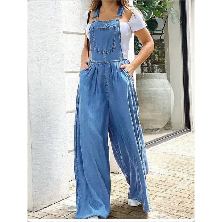 Ladies Wide Denim Overall in Palazzo Style Mune Fashion