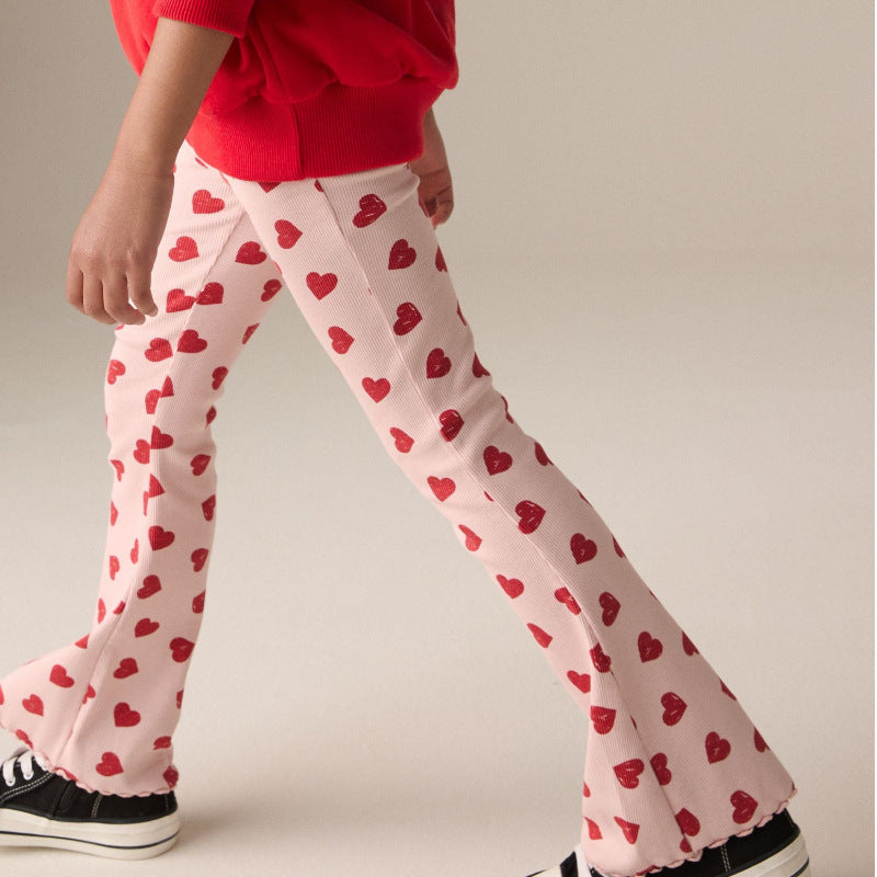 Girl's bell-bottom leggings with cheerful heart design Mune Fashion