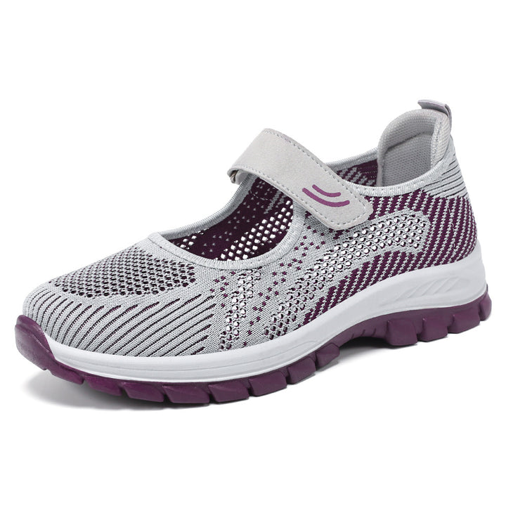 Women's lightweight knitted Mary Jane sneakers with Velcro closure, breathable knitted upper material and shock-absorbing EVA flex sole Mune Fashion