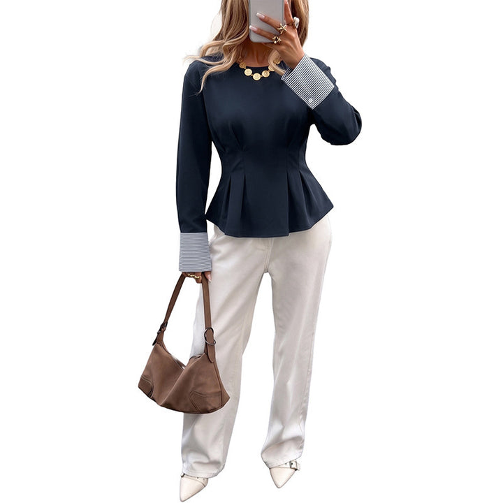 Ladies Playful Top with Stripes and Ruffle Mune Fashion