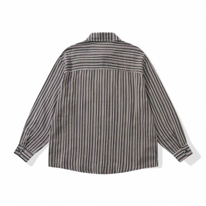 Unisex Oversize-Longsleeve Shirt with Vertical Striped Pattern and Chest Pocket Mune Fashion