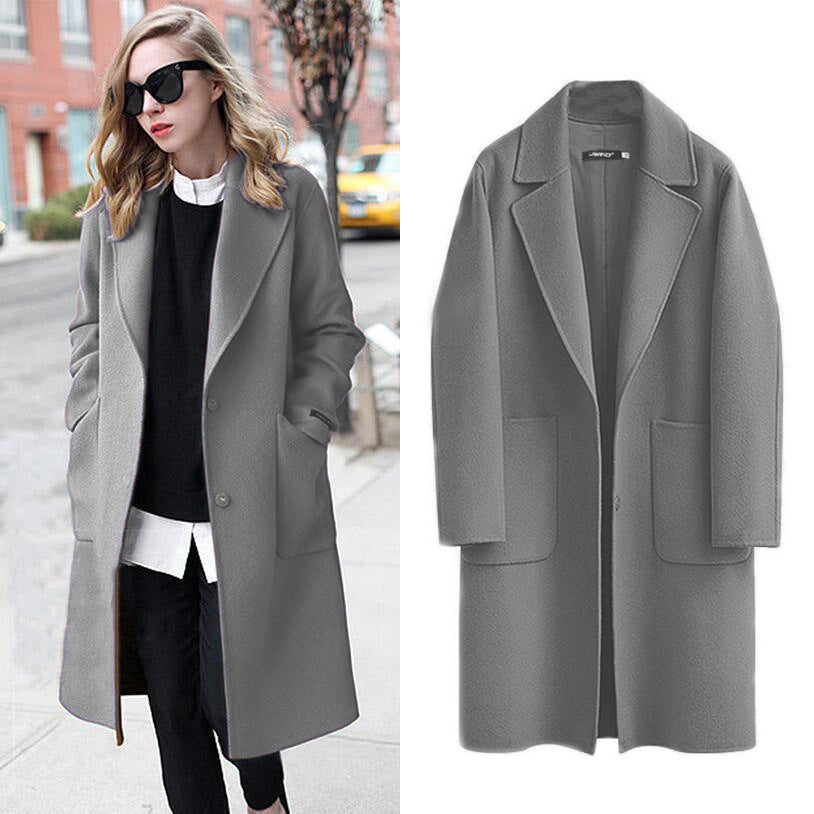 Women Longline Wool Blend Coat with Oversized Lapel and Patch Pockets Mune Fashion