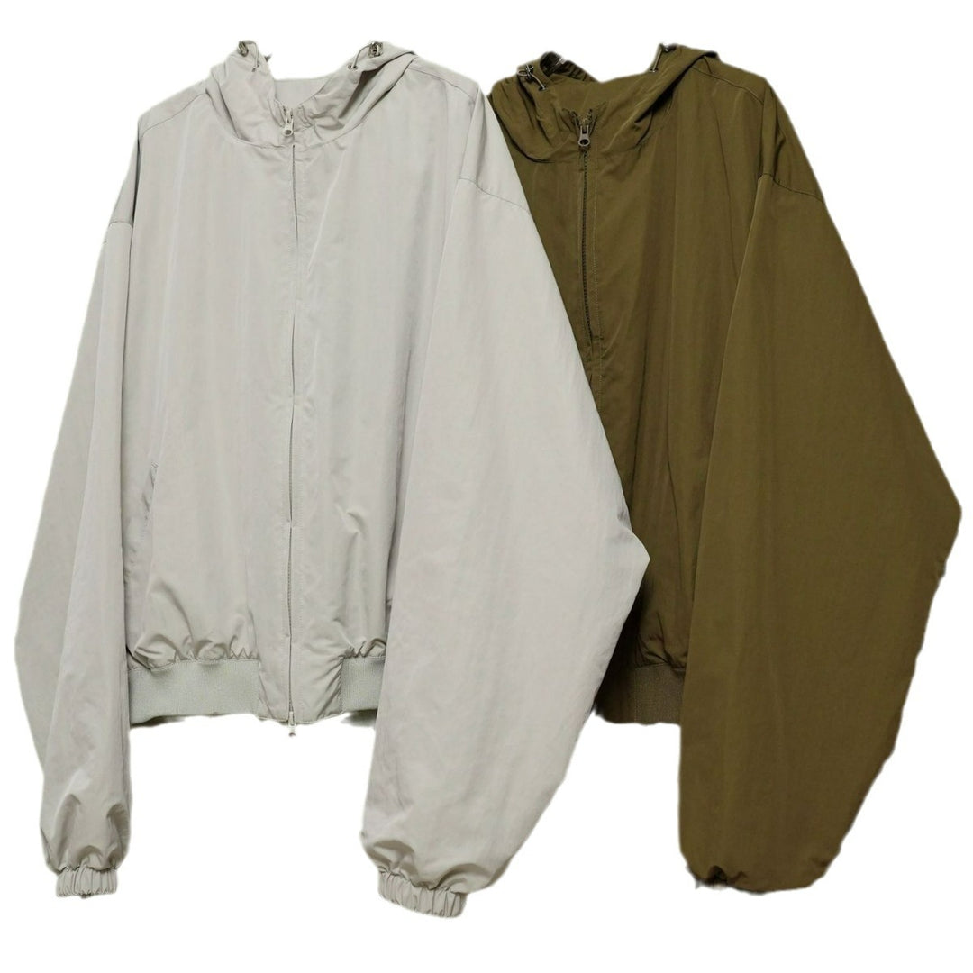 Women's Lightweight Oversized Windbreaker Bomber with Drawstring Hood and Ribbed Hem Mune Fashion