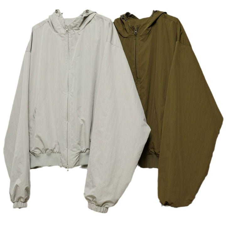 Women's Lightweight Oversized Windbreaker Bomber with Drawstring Hood and Ribbed Hem Mune Fashion