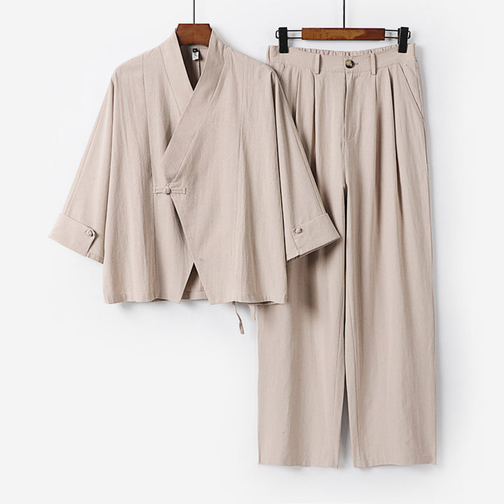 Men's Modern Zen Loungewear Set made of Lightweight Material with Short Kimono and Tailored Tapered Trousers Mune Fashion
