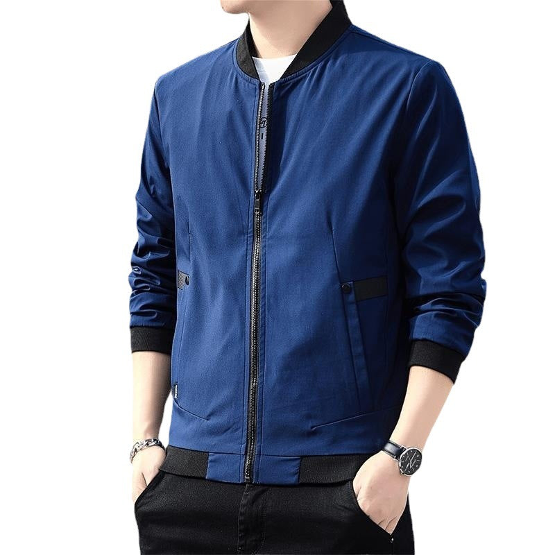 Men's Lightweight Bomber Jacket with Contrast Ribbed Cuffs, Concealed Two-Way Zipper & Utility Pockets Mune Fashion