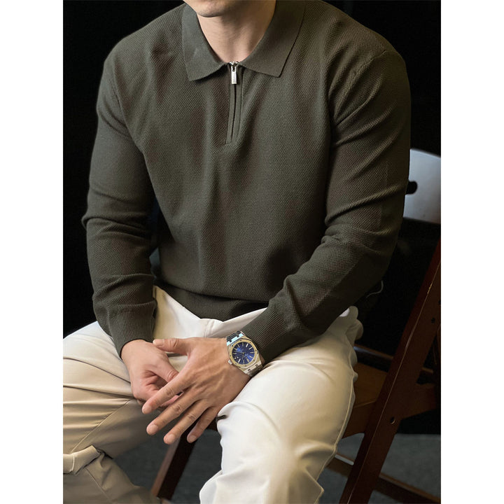 Men's Stylish Long Sleeve Polo Shirt with Zipper Mune Fashion