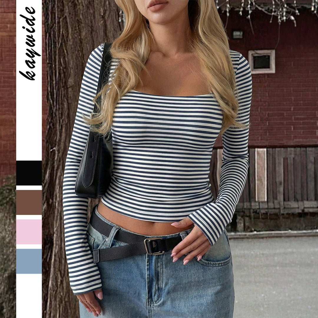 Women’s striped tailored long-sleeve cropped shirt made of cotton stretch Mune Fashion