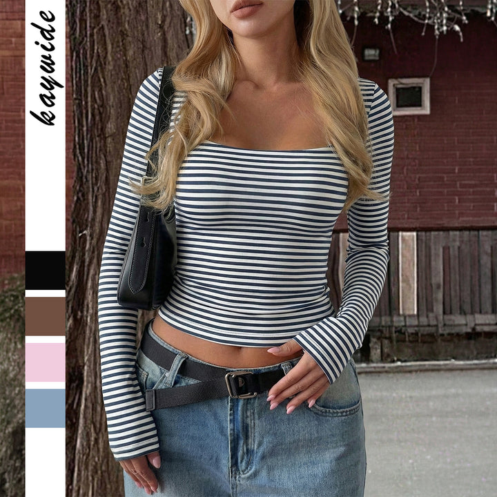 Women’s striped tailored long-sleeve cropped shirt made of cotton stretch Mune Fashion