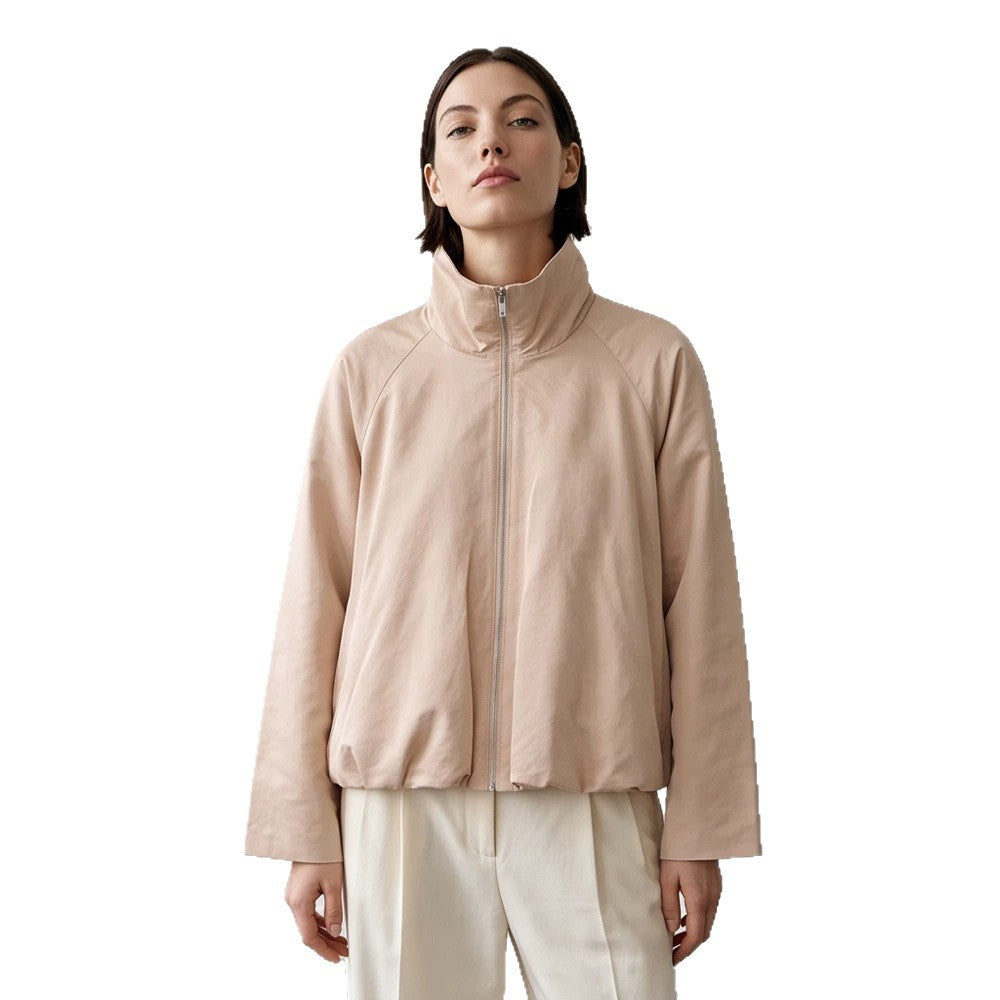 Women's light transitional jacket with high stand-up collar, raglan sleeves, and ballooned hem Mune Fashion