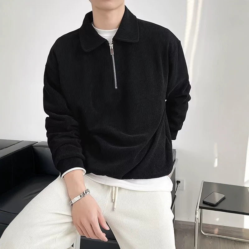 Men's Ribbed Pullover with Half-Zip and Polo Collar Mune Fashion