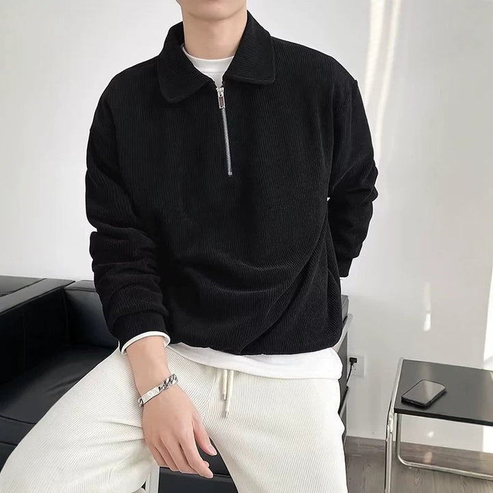 Men's Ribbed Pullover with Half-Zip and Polo Collar Mune Fashion