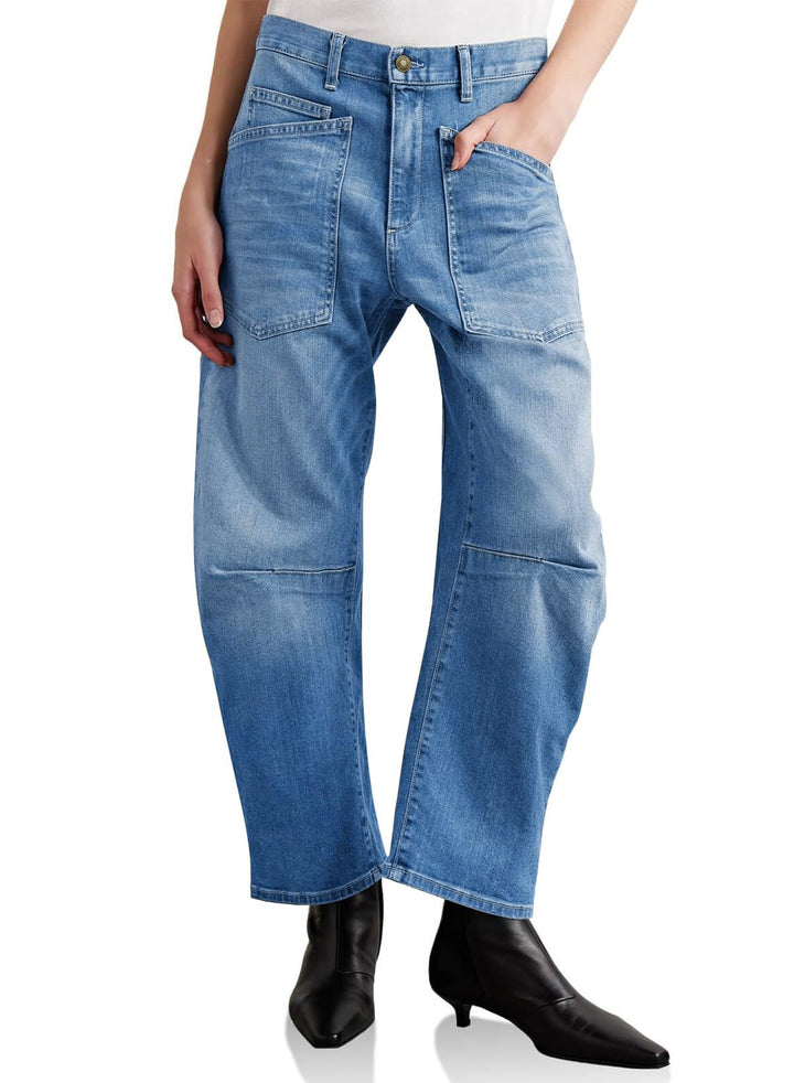 Women's casual canvas pants with high waistband, wide leg and patch pockets Mune Fashion