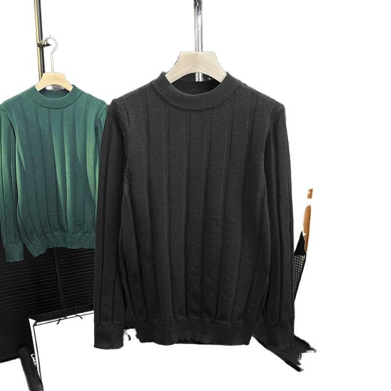 Men's fine knit pullover with vertical rib structure and short stand-up collar Mune Fashion