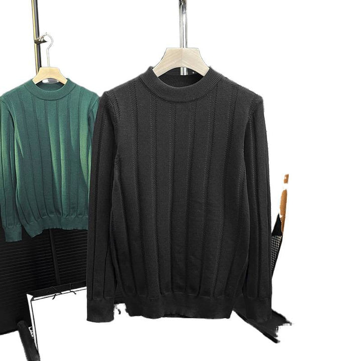Men's fine knit pullover with vertical rib structure and short stand-up collar Mune Fashion