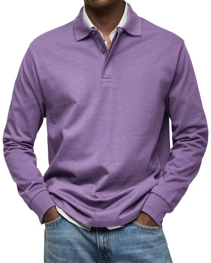 Men's fine-knit polo shirt with long sleeves, ribbed cuffs and concealed button placket Mune Fashion
