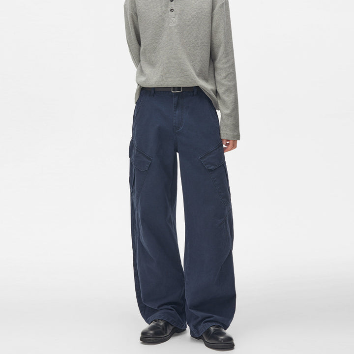 Men's Ultra Wide Cargo Twill Pants with High Waistline, Oversized Legs and Flap Pockets Mune Fashion