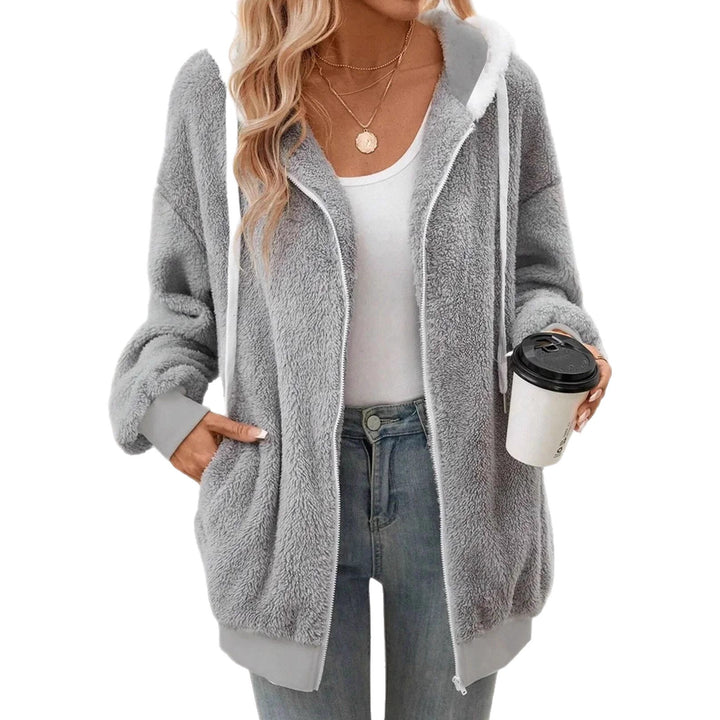 Women's Cozy Teddy Fleece Hoodie Jacket with Zipper and Oversized Cut Drune
