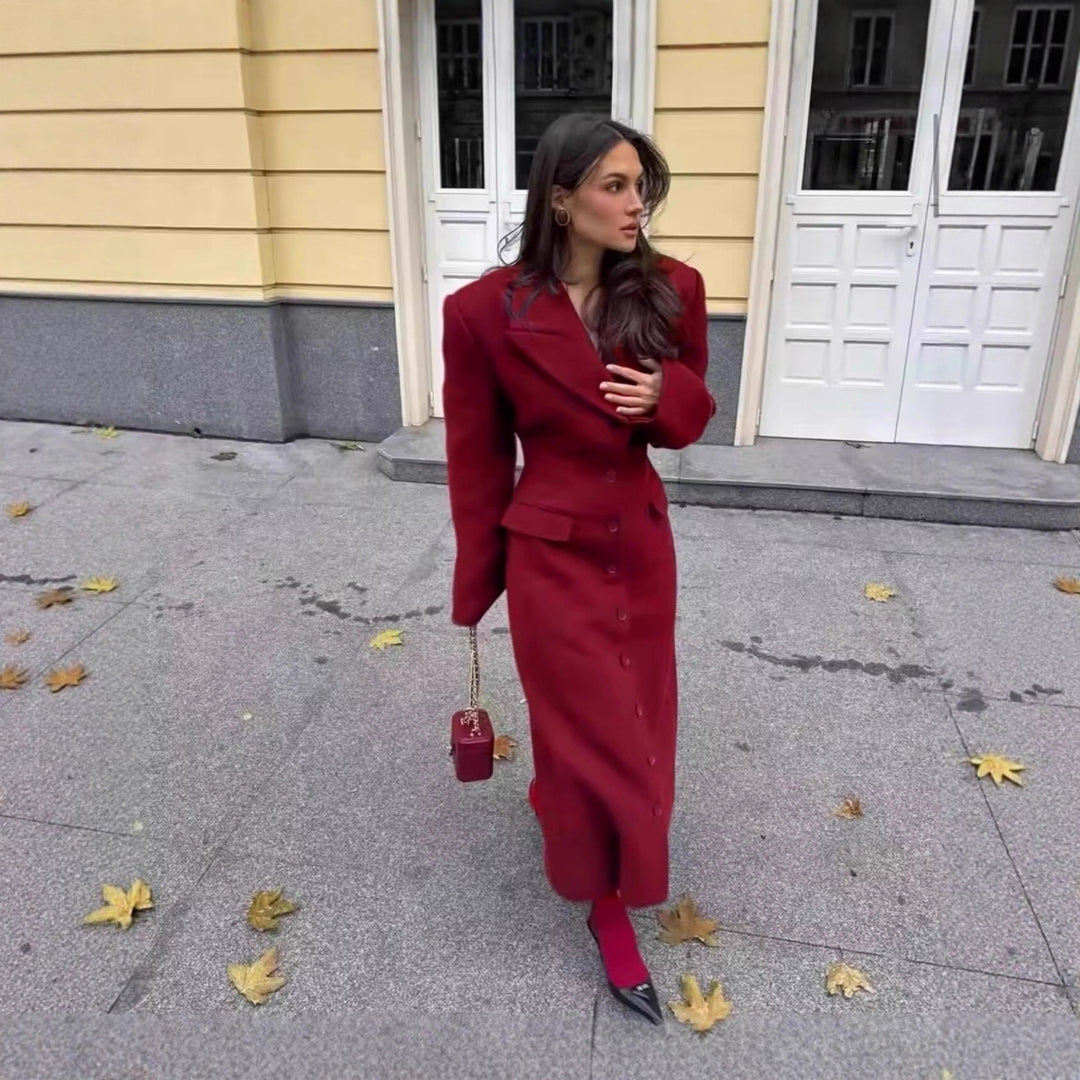 Ladies Longline Wool Blend Coat with Shawl Collar and Flap Pockets Mune Fashion