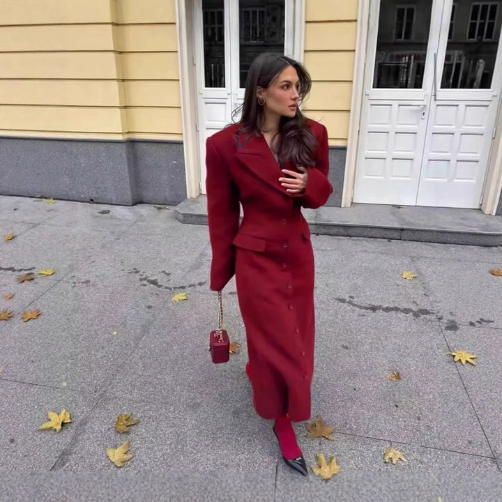 Ladies Longline Wool Blend Coat with Shawl Collar and Flap Pockets Mune Fashion