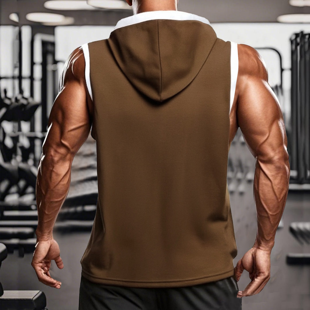 Men's sleeveless hoodie polo shirt with mesh structure and Henley button placket Mune Fashion