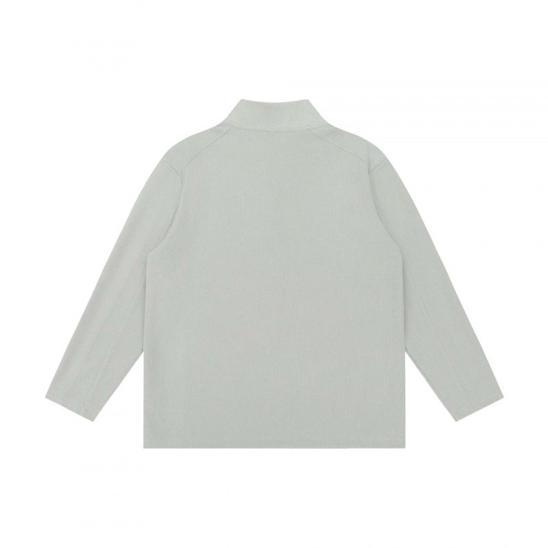 Unisex Textured Half-Zip Knit Sweater in Boxy Cut with Stand-up Collar Mune Fashion
