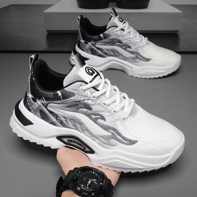 Unisex light fashion platform sneakers with breathable mesh, dynamic wave print, and padded entry Mune Fashion