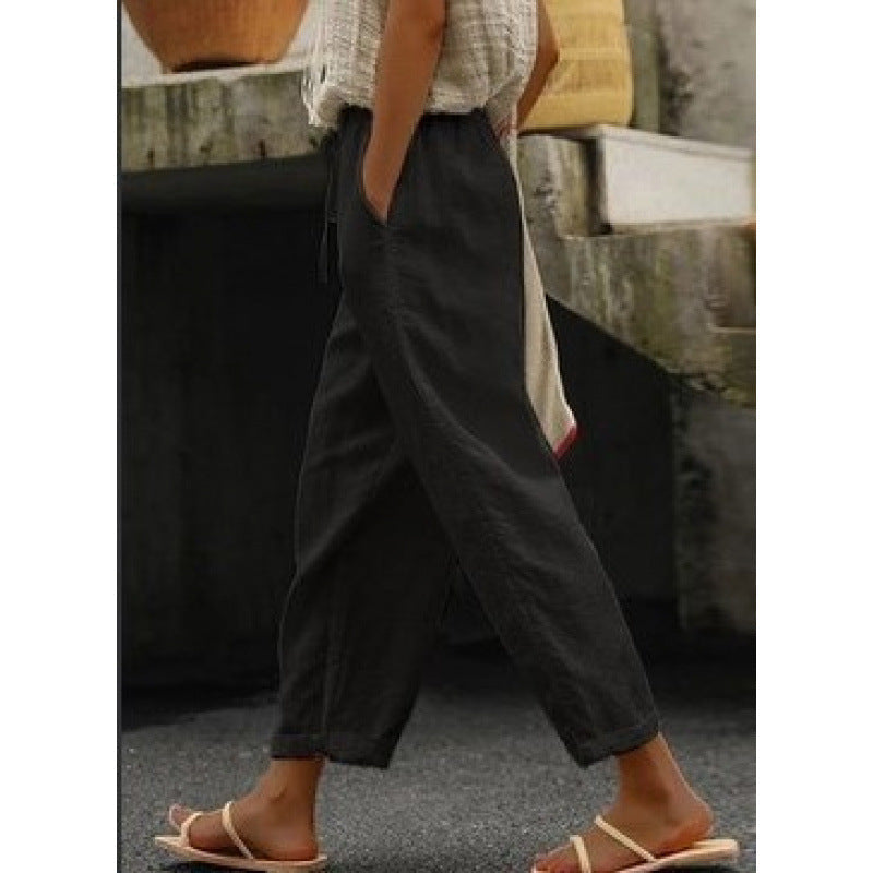 Women's casual linen pants with elastic waistband and side pockets Mune Fashion