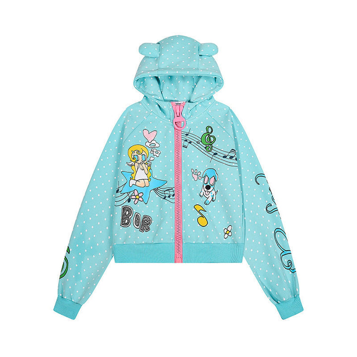Women's Cozy Hoodie with Ears, Allover Star Pattern and Playful Cartoon Prints