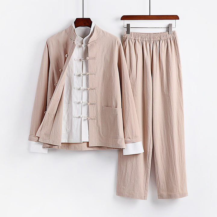 Men's Traditional Inspired Kimono Loungewear Set with Mandarin Collar Tie Closure and Straight Leg Pants Mune Fashion