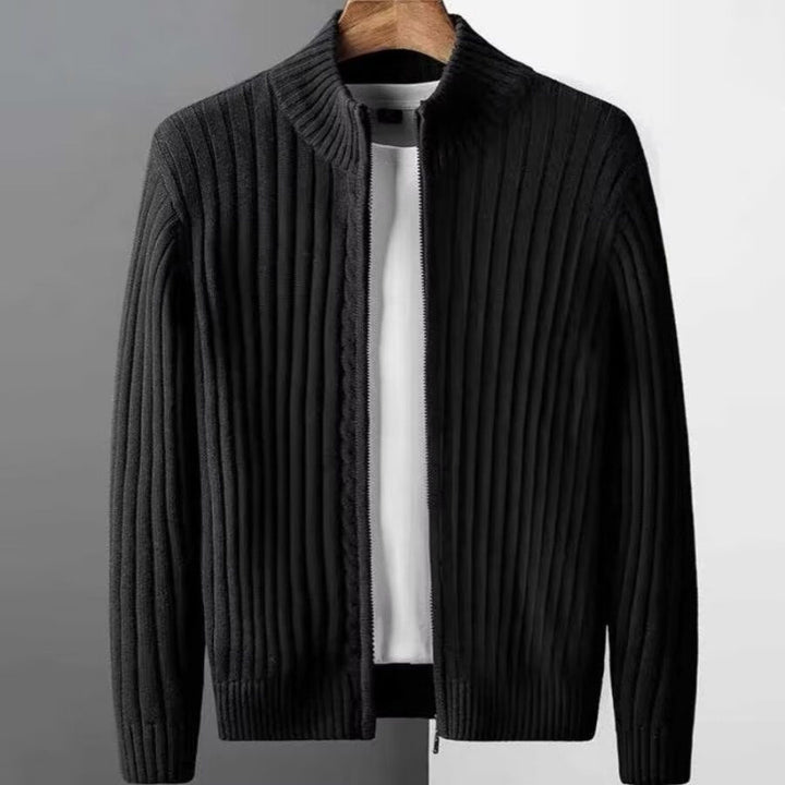 Men's ribbed structure zip jacket made of cotton blend with stand-up collar Mune Fashion