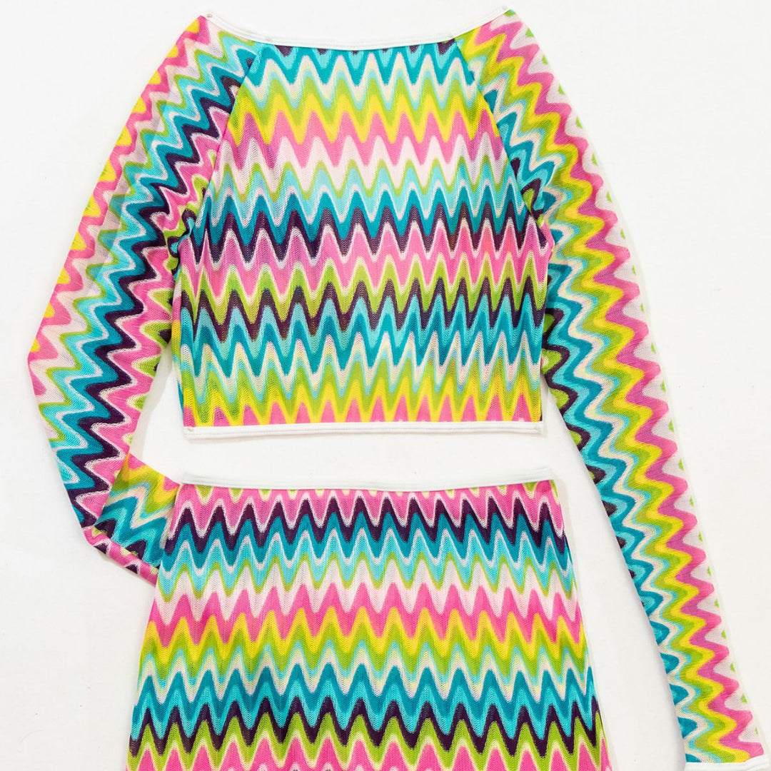 Women's Colorful Patterned Crop Top and Skirt Set Mune Fashion