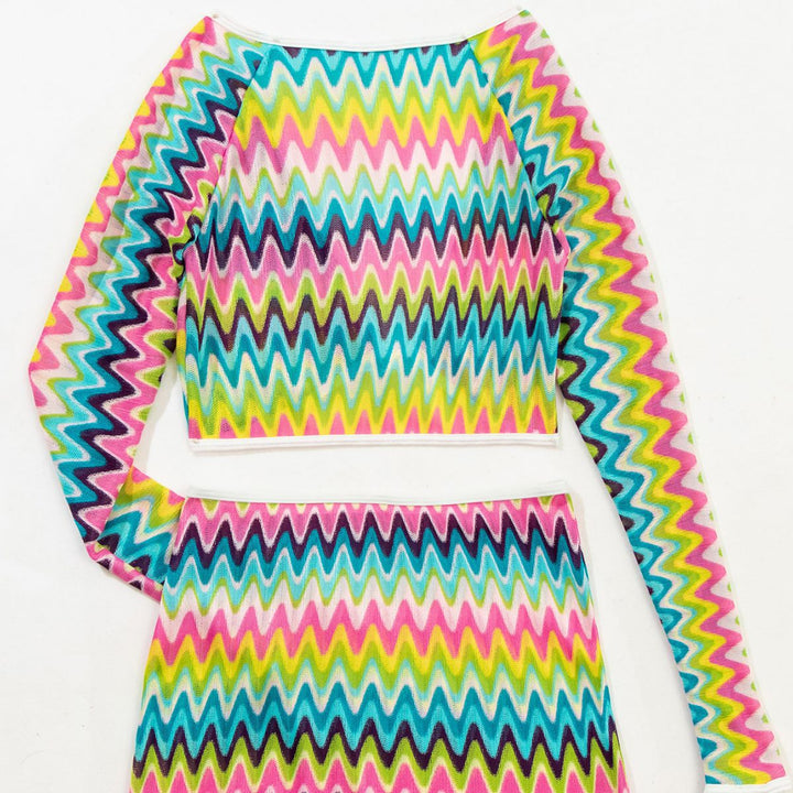 Women's Colorful Patterned Crop Top and Skirt Set Mune Fashion