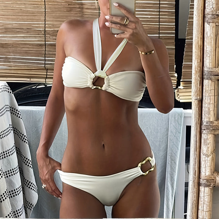 Women's bikini with elegant ruffles and golden details Mune Fashion