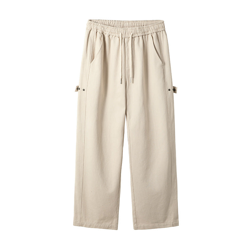 Men's Relaxed-Fit Cotton Canvas Pants with Elastic Waistband, Drawstring, and Utility Side Loops Mune Fashion