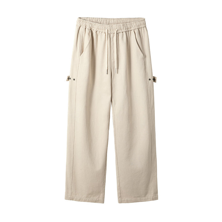 Men's Relaxed-Fit Cotton Canvas Pants with Elastic Waistband, Drawstring, and Utility Side Loops Mune Fashion