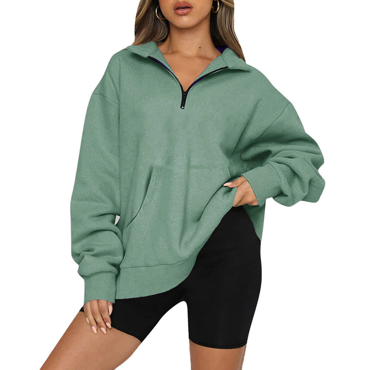 Women nan Oversize-Halfzip-Hoodie with kangaroo pocket and extended hem Mune Fashion