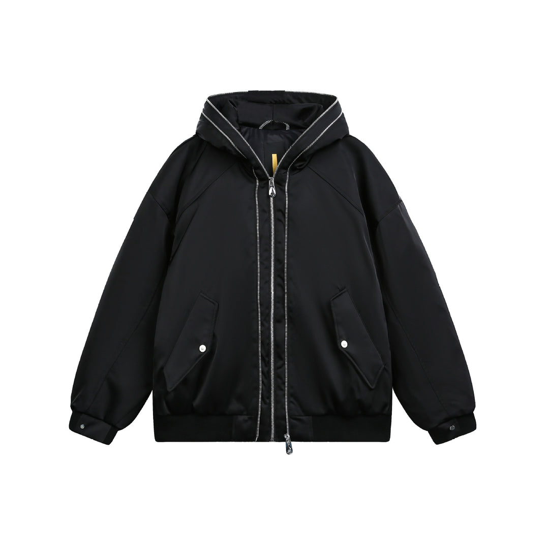 Men's Padded Oversized Bomber Jacket with Hood and Double Zipper Mune Fashion